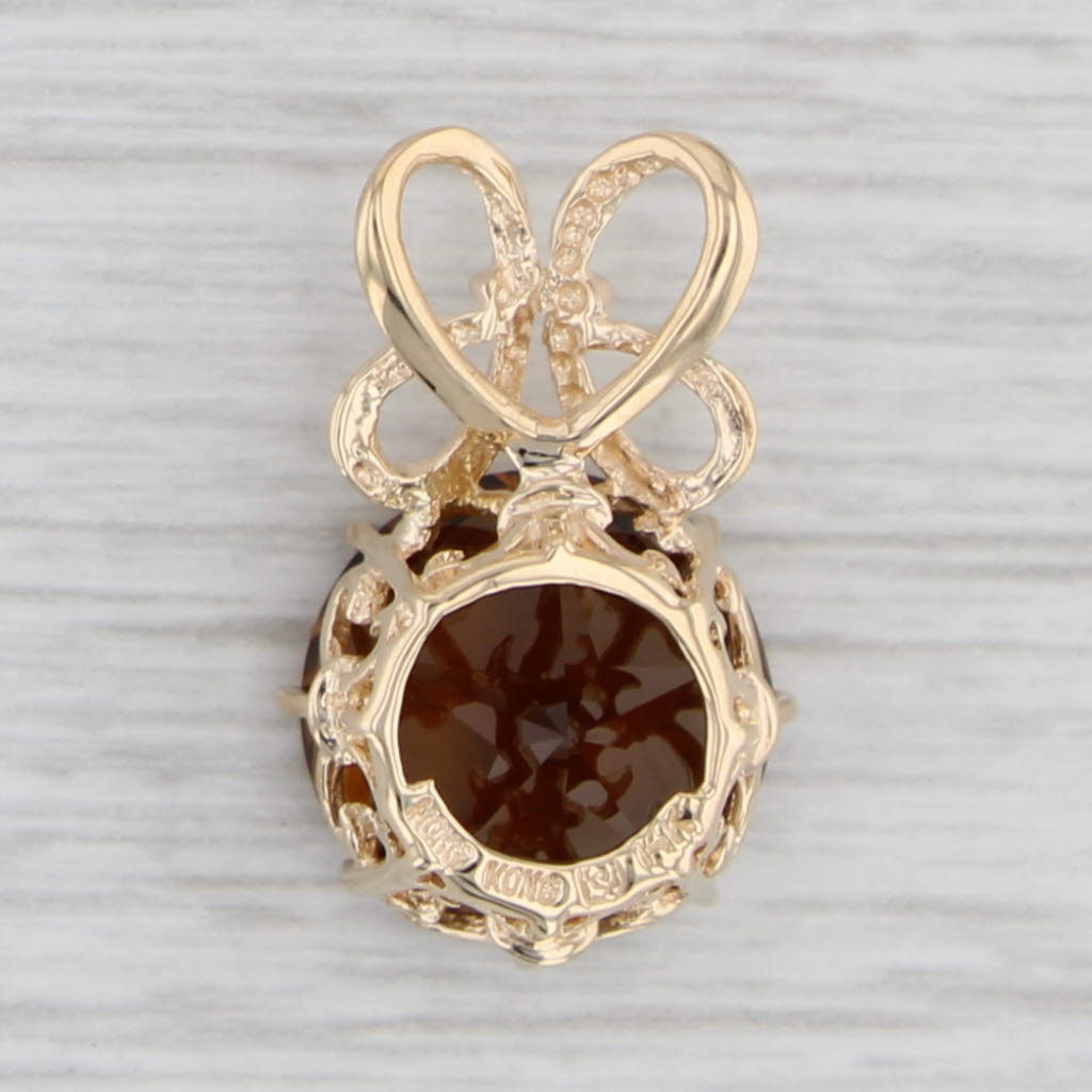 Gray Brown Orange Citrine Pendant 14k Yellow Gold Round Solitaire