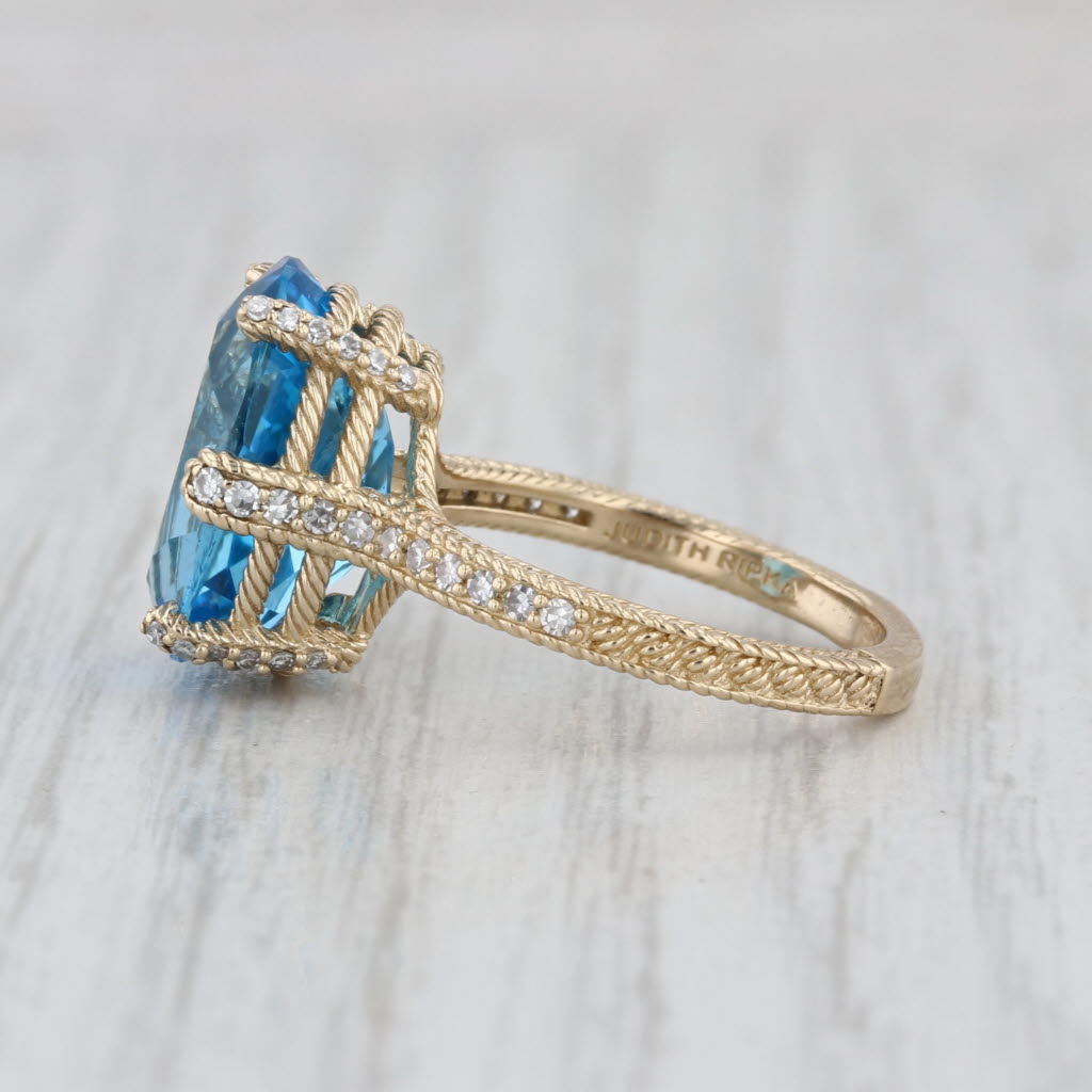 Judith Ripka 7.80ctw Oval Blue Topaz Diamond Ring 14k Yellow Gold Size 6.25