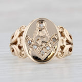 Light Gray Victorian Diamond Masonic Signet Ring 10k Gold Size 9.25 Square Compass Antique