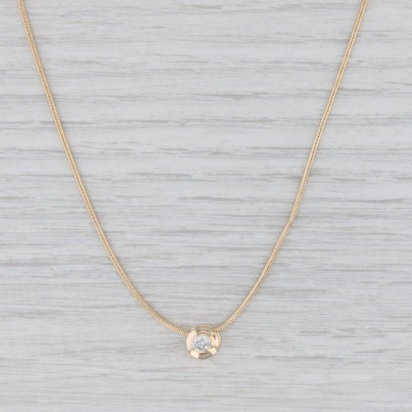 Light Gray 0.14ct Diamond Solitaire Pendant Necklace 14k Yellow Gold 15.75" Snake Chain