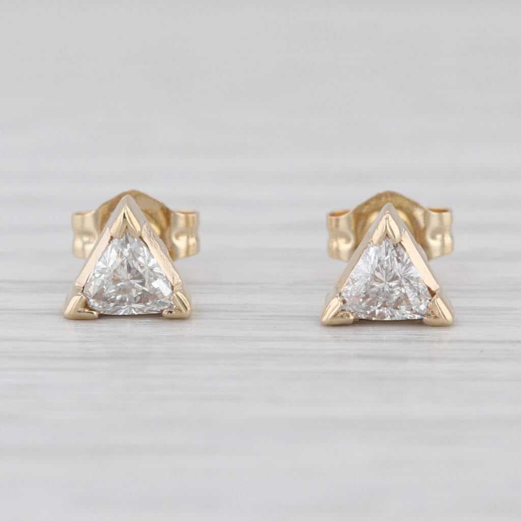 0.48ctw Trillion Diamond Solitaire Stud Earrings 14k Yellow Gold Studs