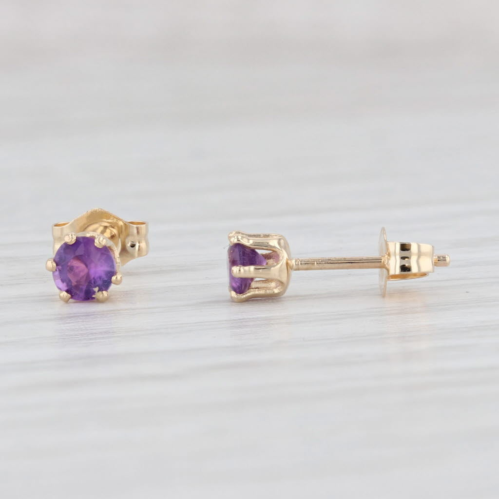 Light Gray 0.40ctw Round Amethyst Stud Earrings 14k Yellow Gold February Birthstone