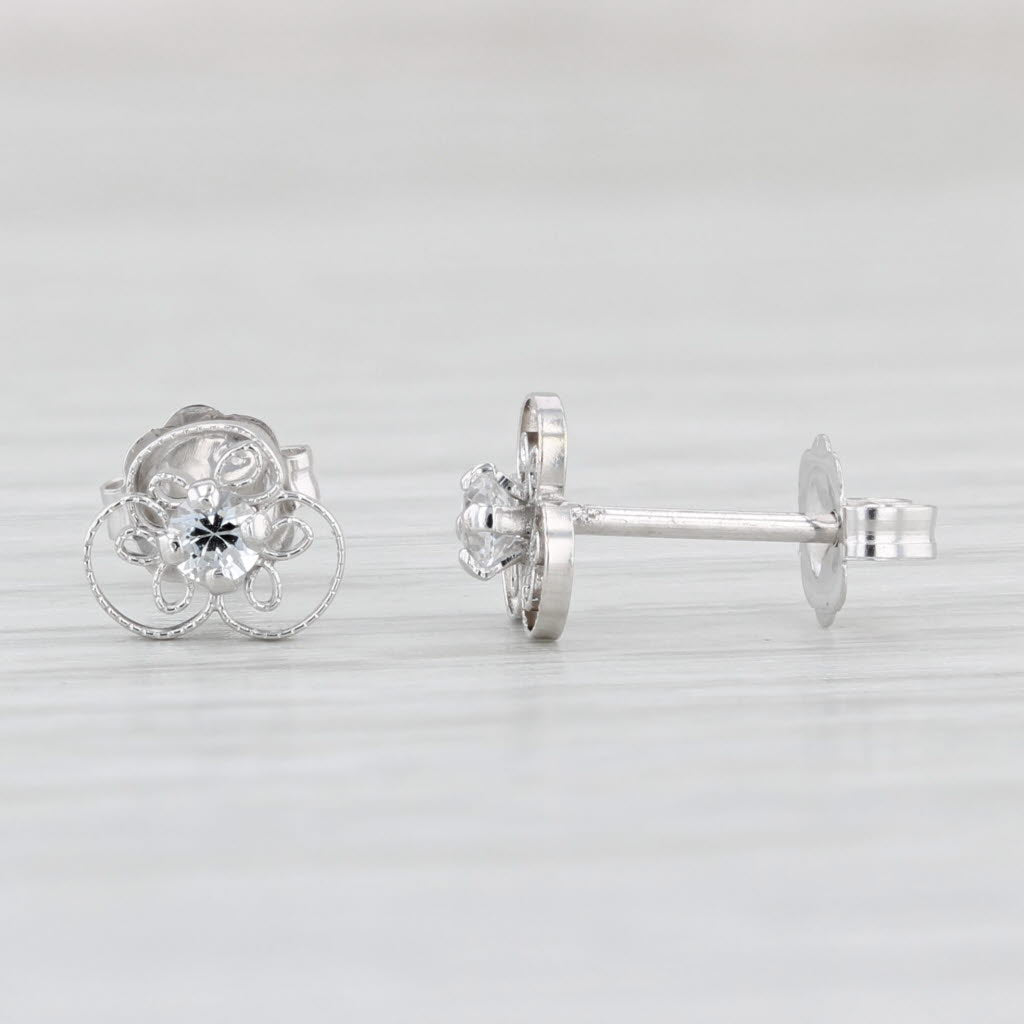 Light Gray 0.10ctw Cubic Zirconia Flower Stud Earrings 14k White Gold