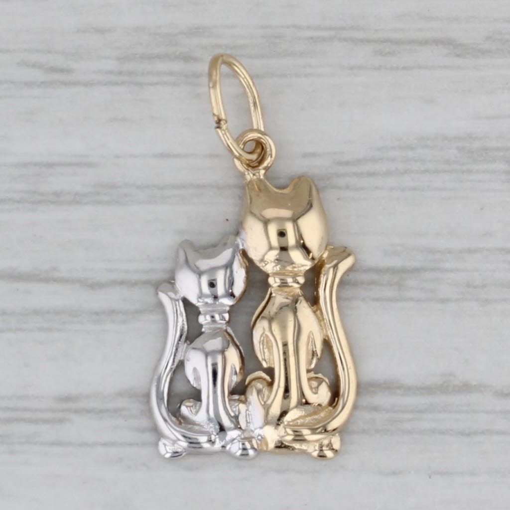 Gray 2-Toned Cat Charm 14k White Yellow Gold Light Weight Pendant