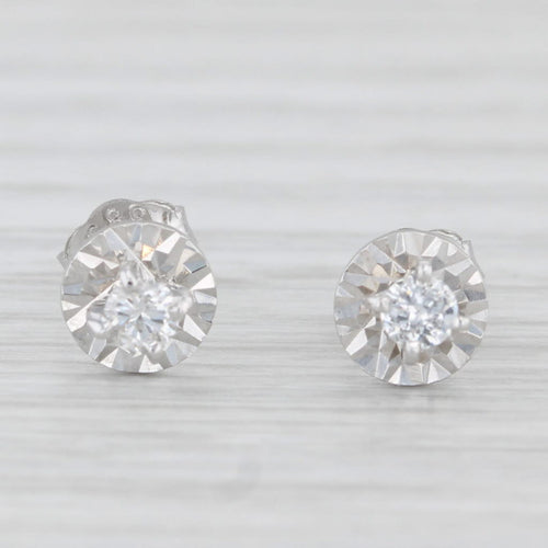 Light Gray 0.14ctw Round Diamond Solitaire Stud Earrings 14k White Gold Vintage