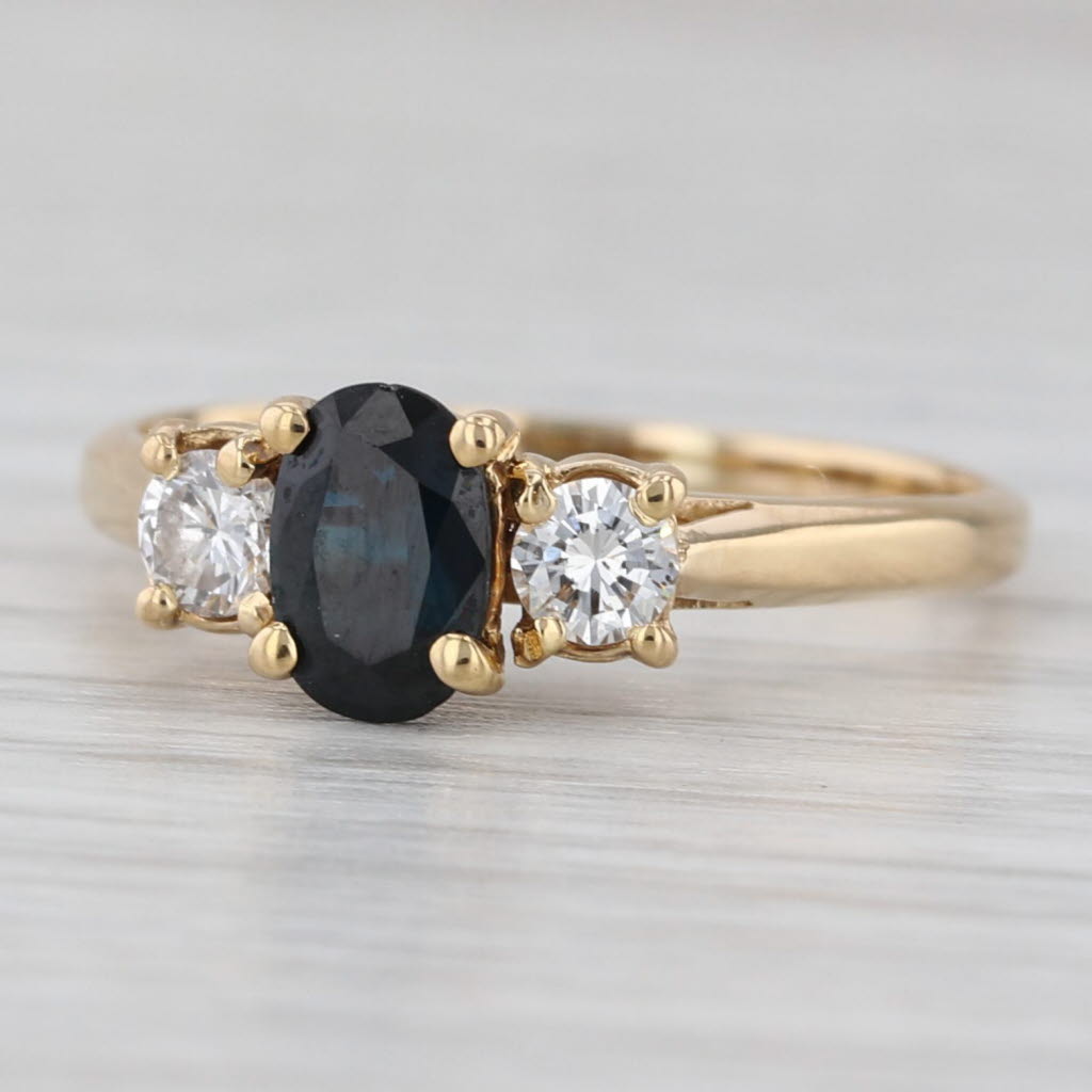 Gray 0.82ctw Oval Blue Sapphire Diamond Ring 18k Yellow Gold Size 6.75