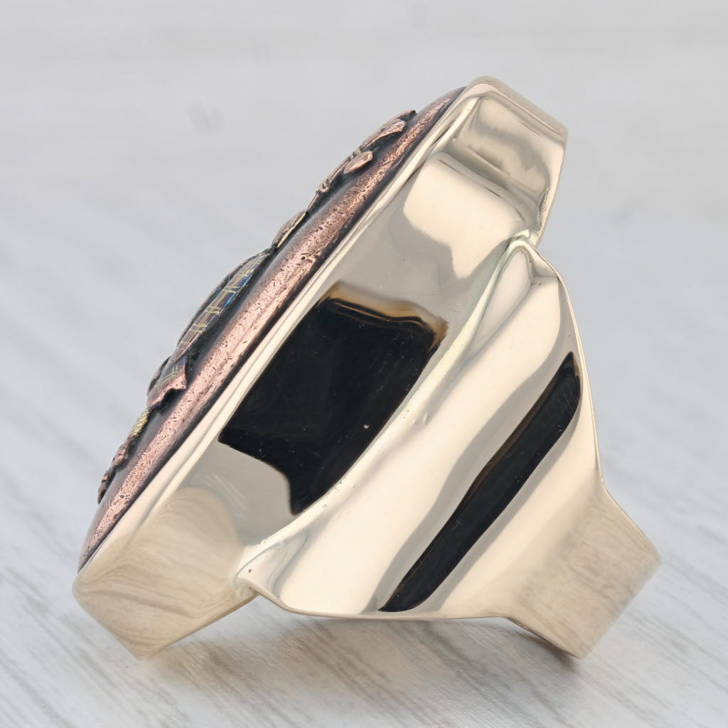 Large Japanese Shakudo Figural Signet Ring 14k Gold Copper Inlay Ancient Figure