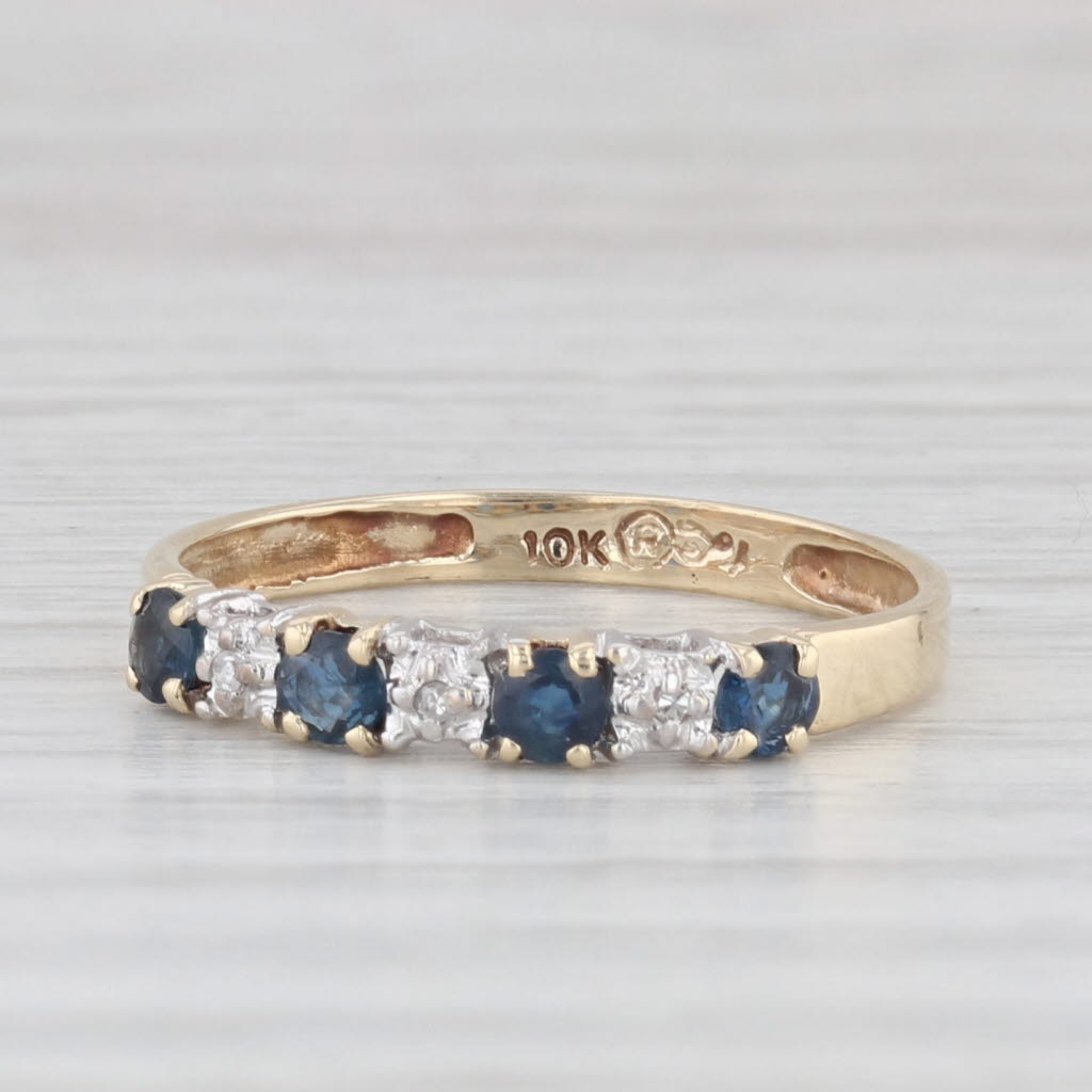 Light Gray 0.34ctw Blue Sapphire Diamond Ring 10k Yellow Gold Size 6 Stackable Wedding Band