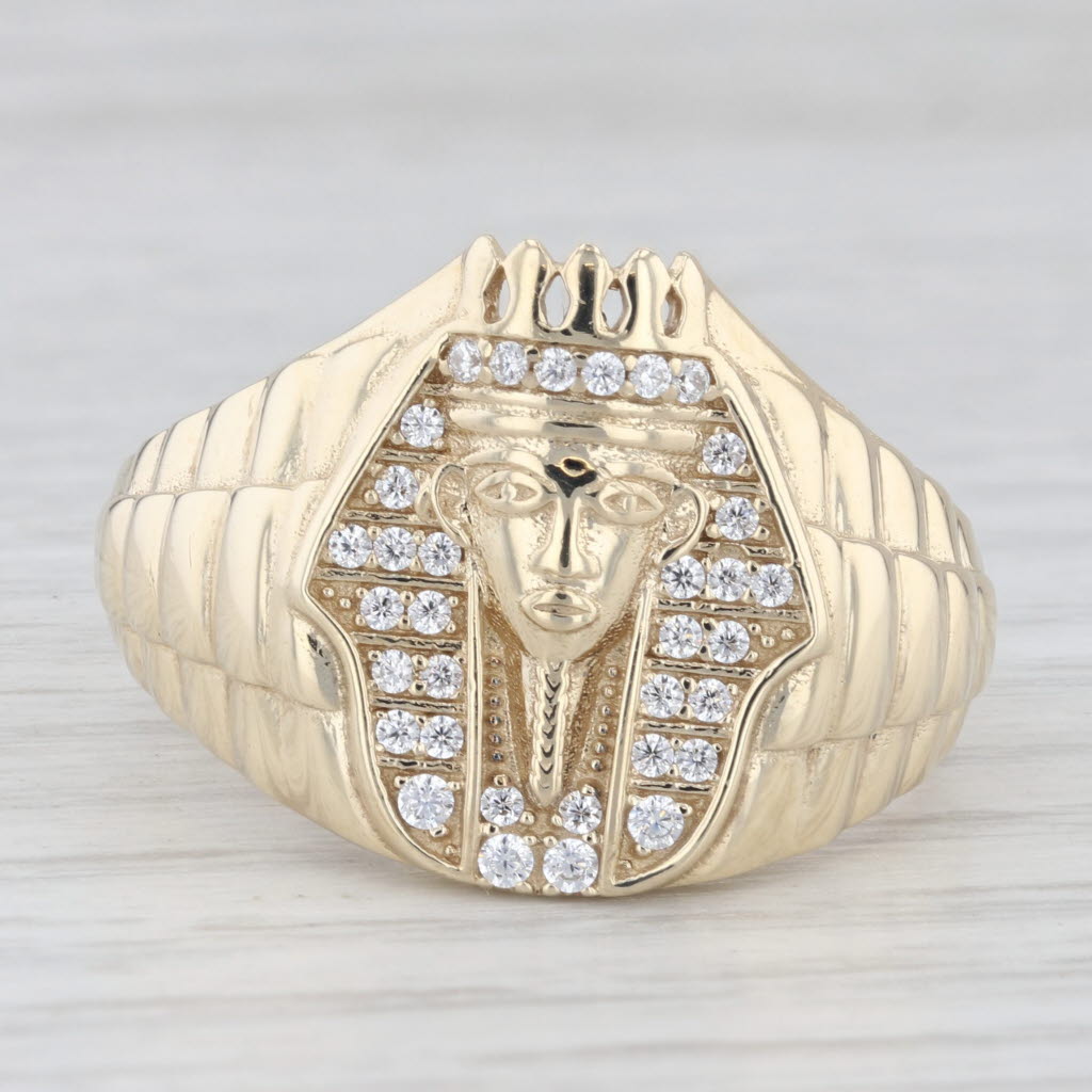 Light Gray Men's 0.40ctw Cubic Zirconia Pharaoh Ring 10k Yellow Gold Size 12.5