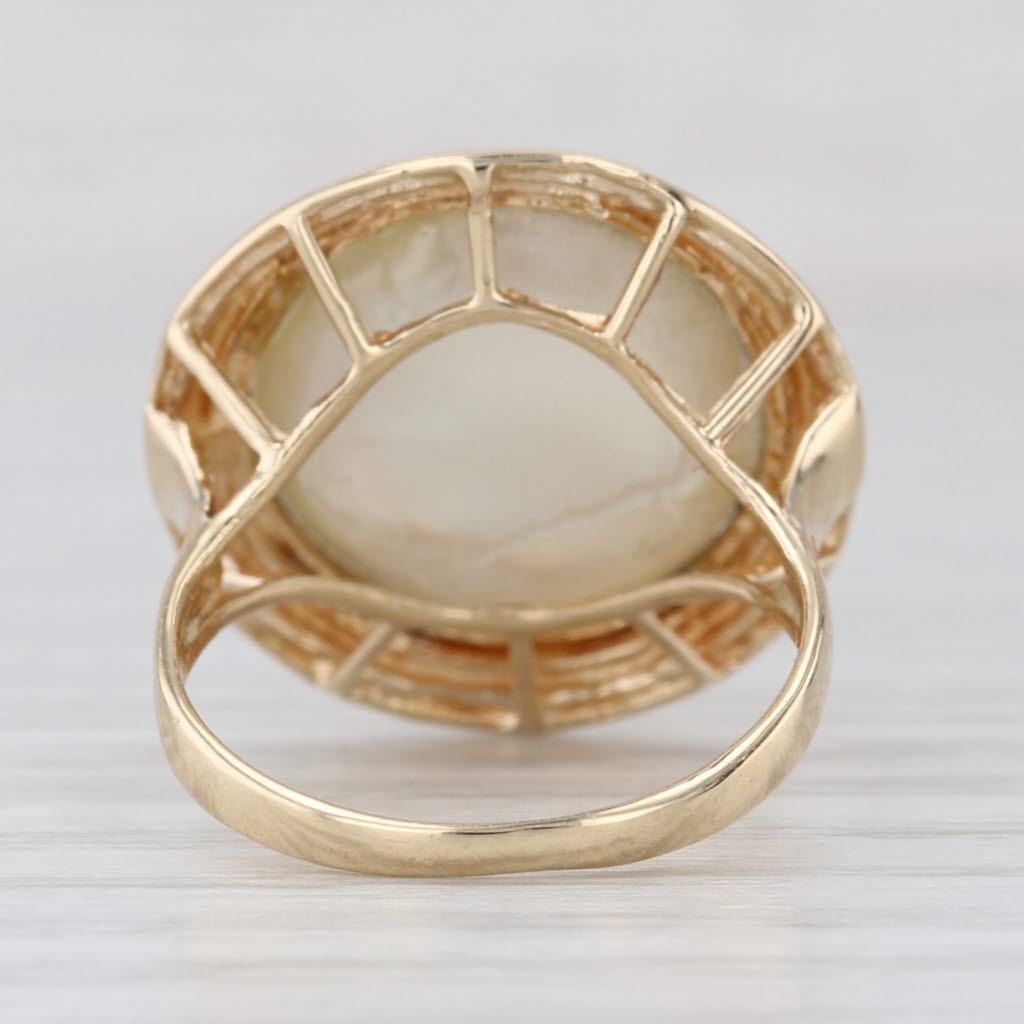 14.7mm Round Mabe Pearl Solitaire Cabochon Ring 14k Yellow Gold Size 7