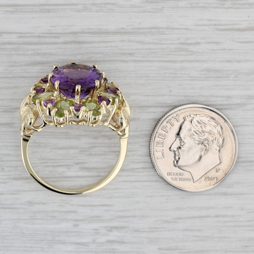 Gray 6.70ctw Amethyst Peridot Cocktail Ring 10k Yellow Gold Size 7.75