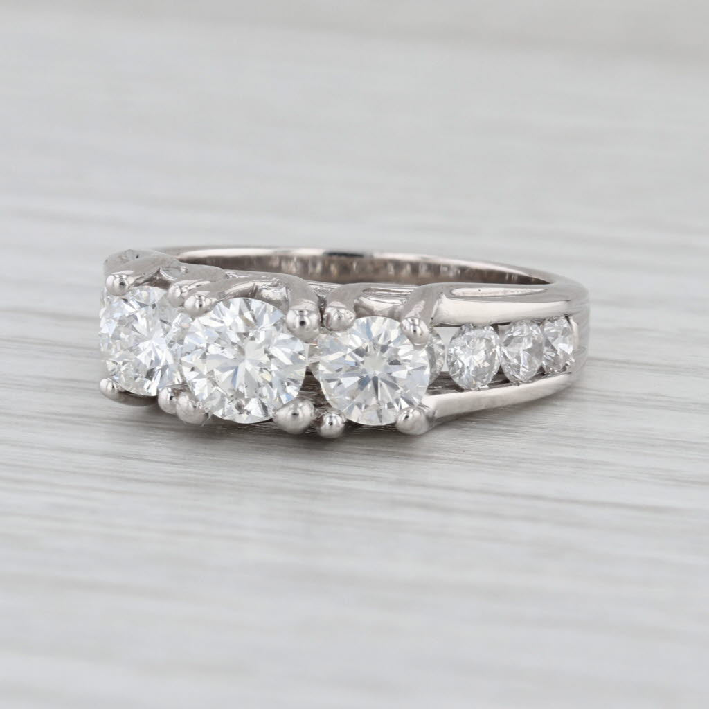 2.54ctw 3-Stone Round Brilliant Diamond Engagement Ring 14k White Gold Size 8.5