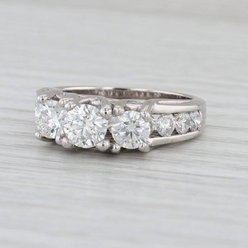 2.54ctw 3-Stone Round Brilliant Diamond Engagement Ring 14k White Gold Size 8.5
