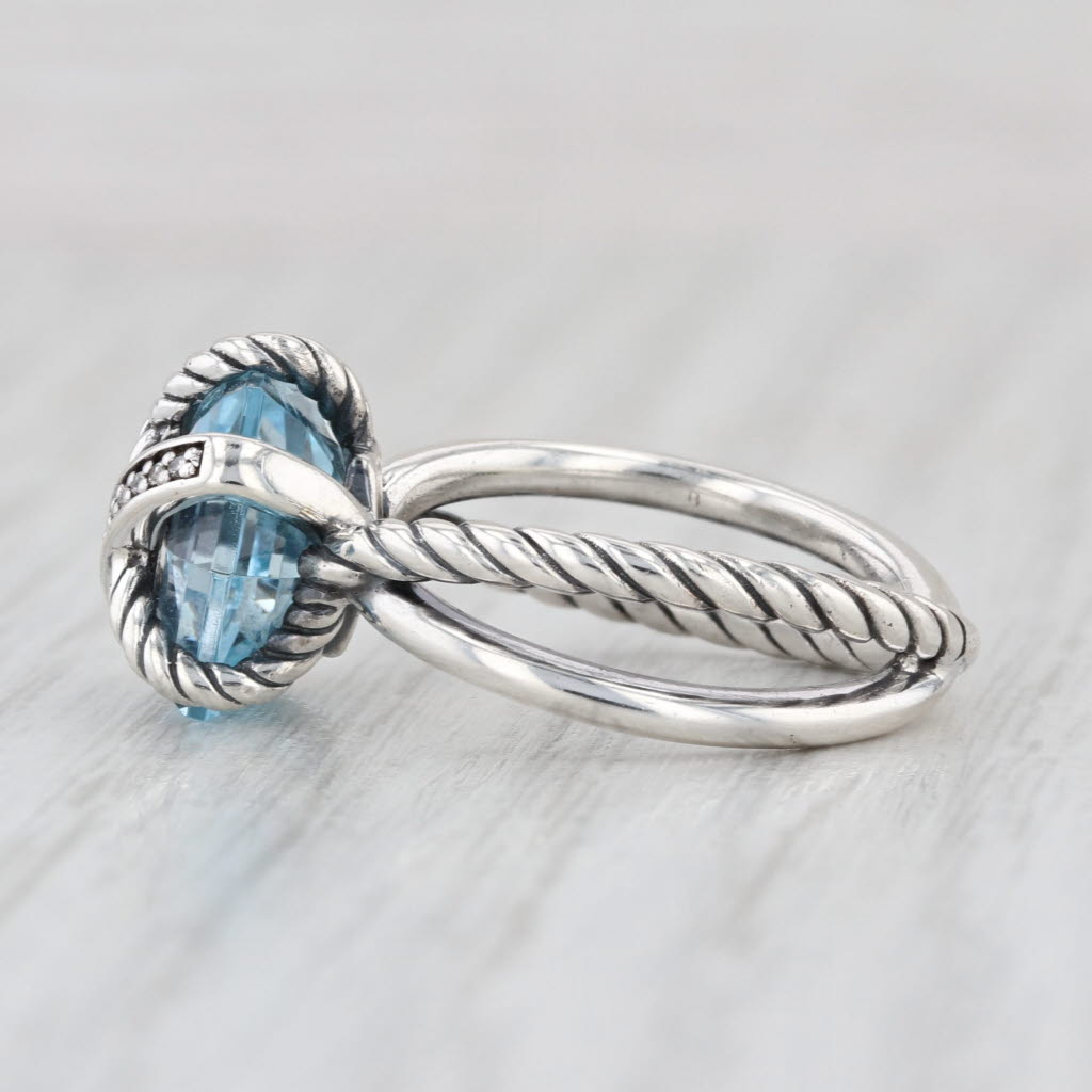 Yurman 3.22ctw Blue Topaz Diamond Ring Sterling Silver Cable Wrap Collection