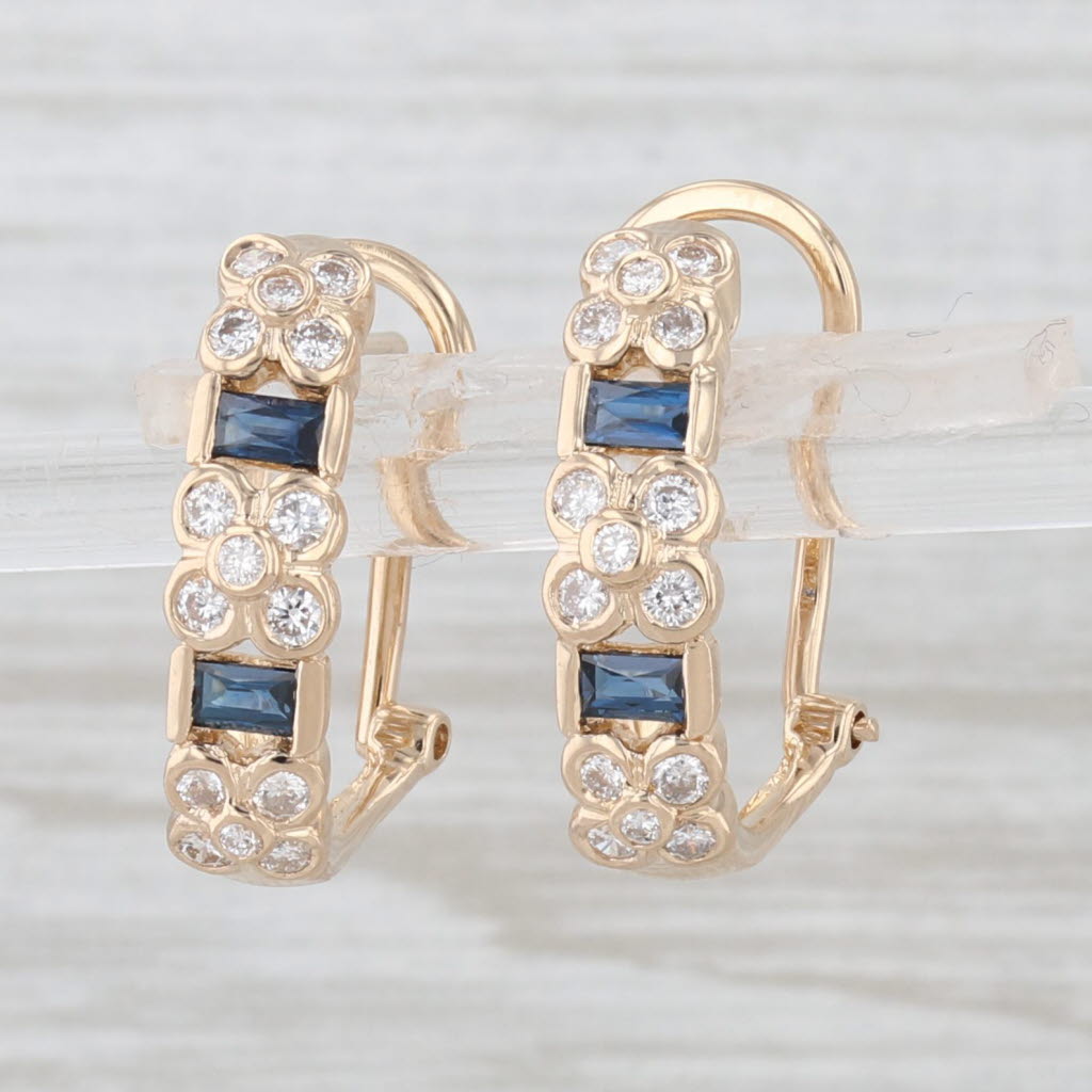 Light Gray 1.44ctw Blue Sapphire Diamond J-Hook Earrings 14k Yellow Gold Omega Backs