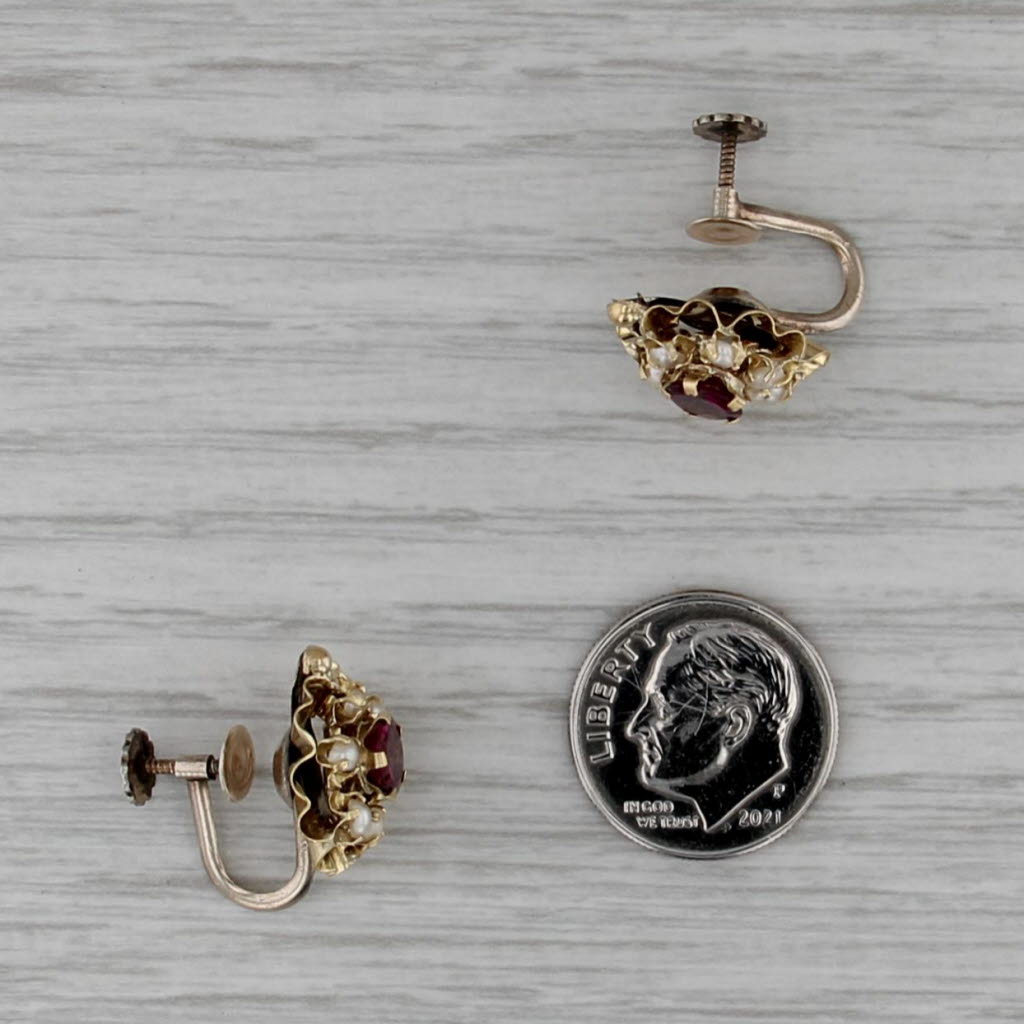 Antique Garnet Pearl Flower Non Pierced Earrings 14k Gold Gold Filled Sterling