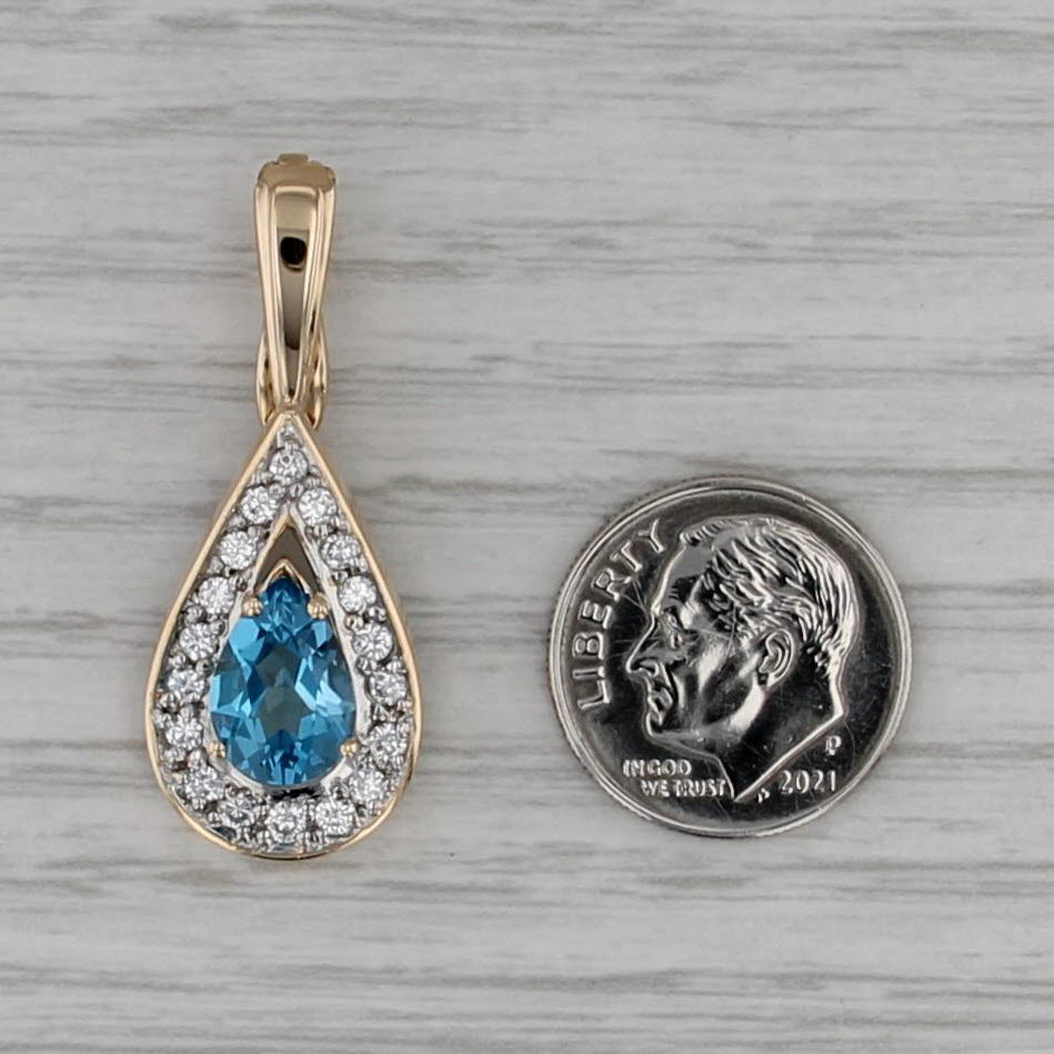 2.01ctw Blue Topaz Diamond Halo Teardrop Pendant 14k Gold Enhancer Clip Bail