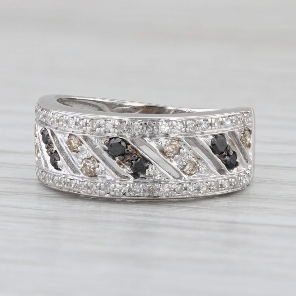 0.63ctw Black White Champagne Diamond Ring 10k White Gold Sz 6 Bridal Stackable
