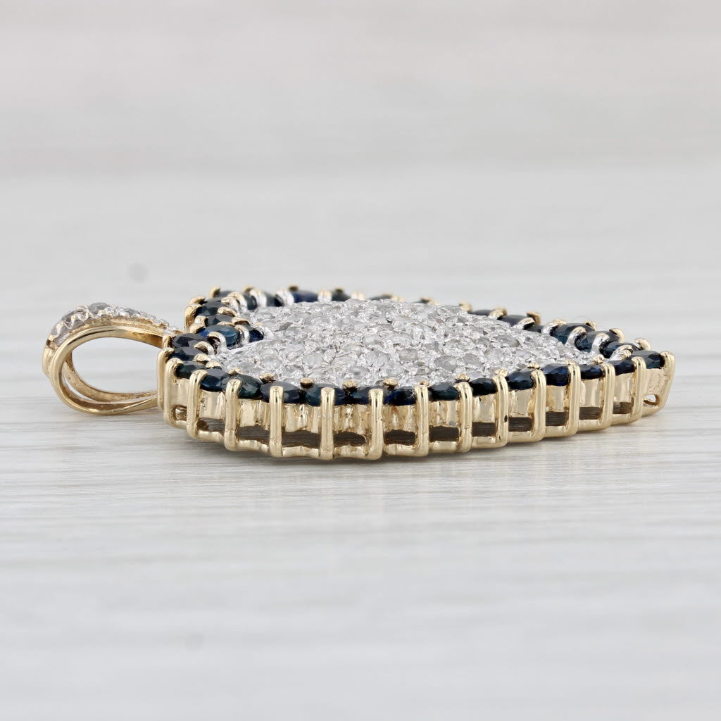 Light Gray 2.23ctw Pave Diamond Blue Sapphire Halo Pendant 10k Yellow White Gold