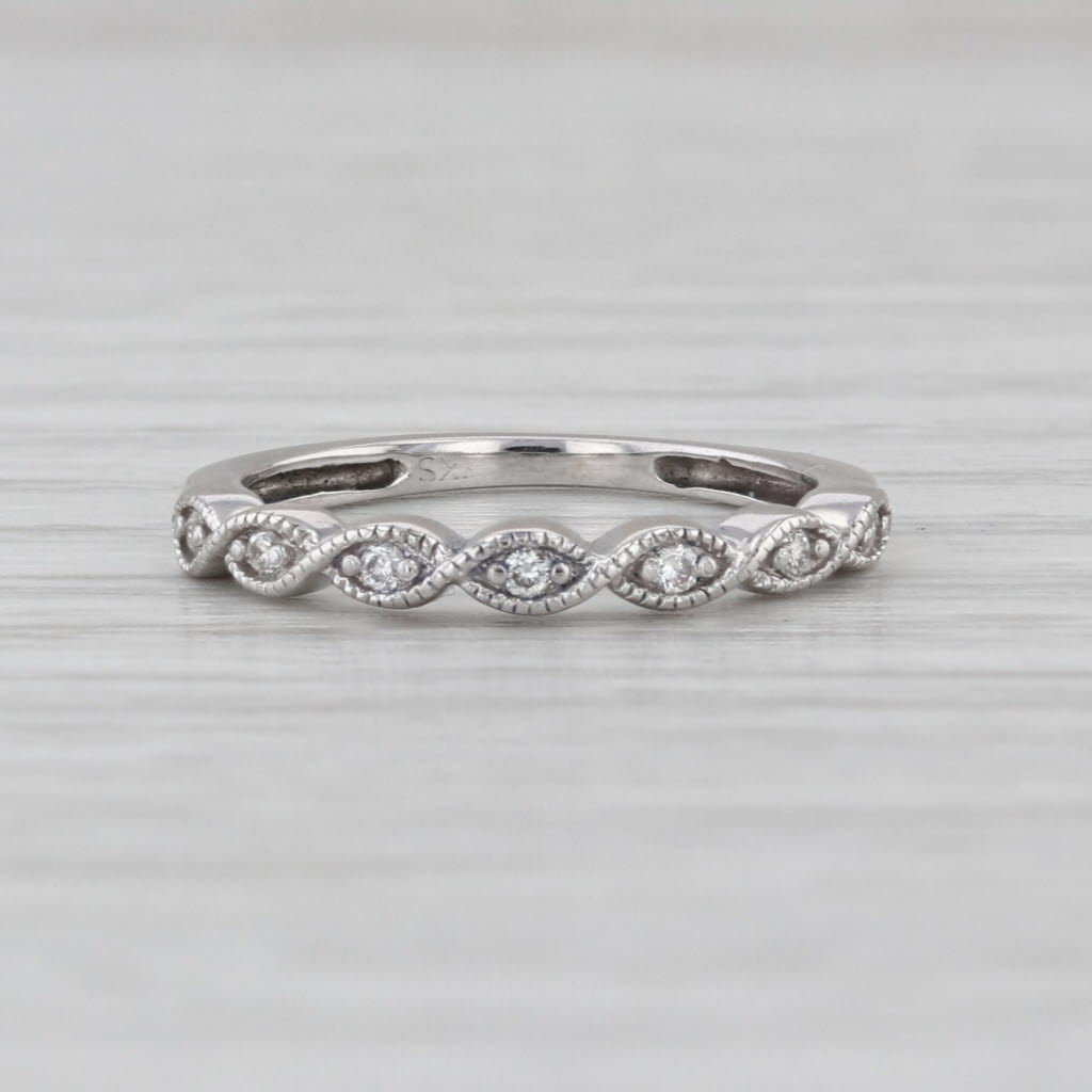 Woven Diamond Stackable Ring 10k White Gold Wedding Band Size 3.25