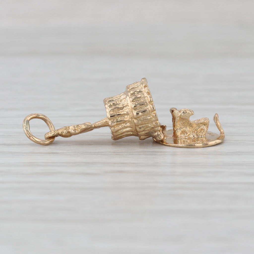 Vintage Bride Groom Wedding Cake Baby Carriage Charm 14k Yellow Gold Pendant