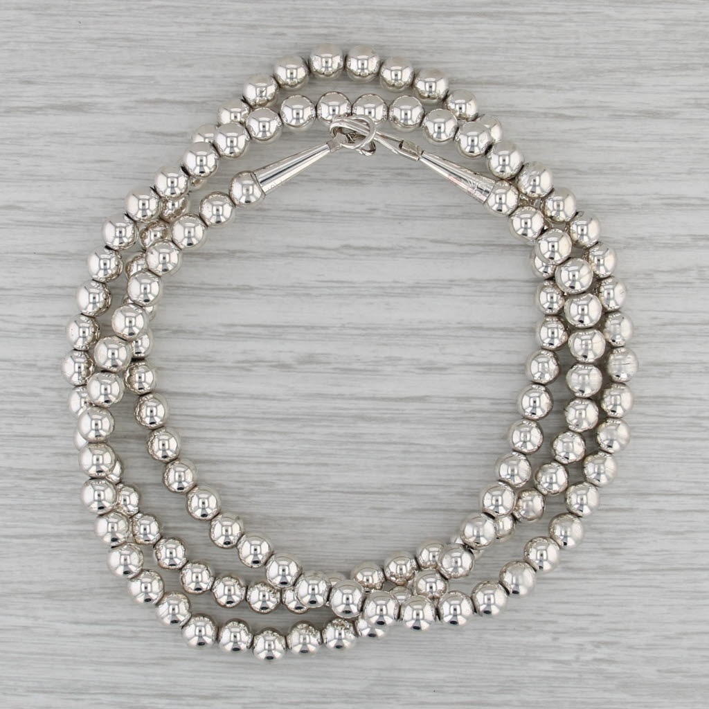 Vintage Southwestern Bead Chain Necklace Sterling Silver Hook Clasp 29.5" 6mm