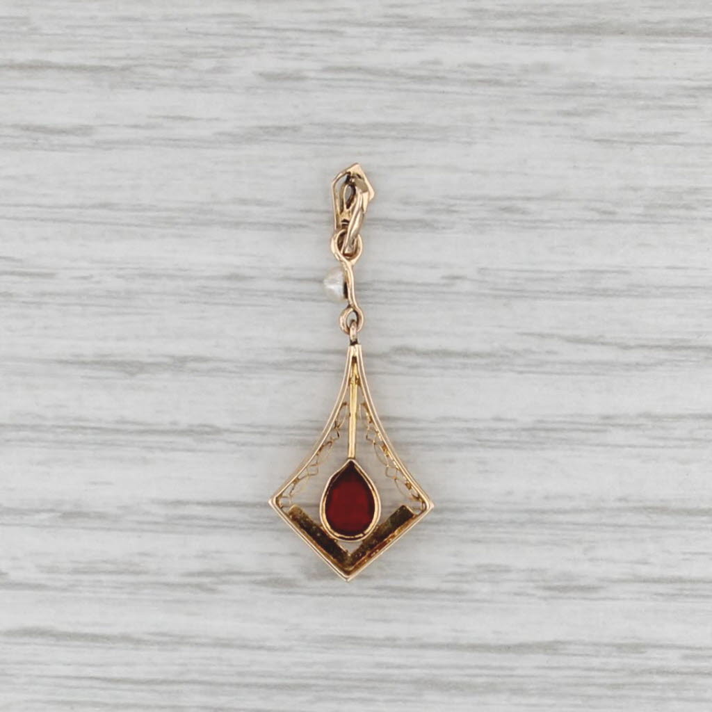 Garnet Baroque Pearl Lavalier Pendant 10k Yellow Gold Vintage Drop