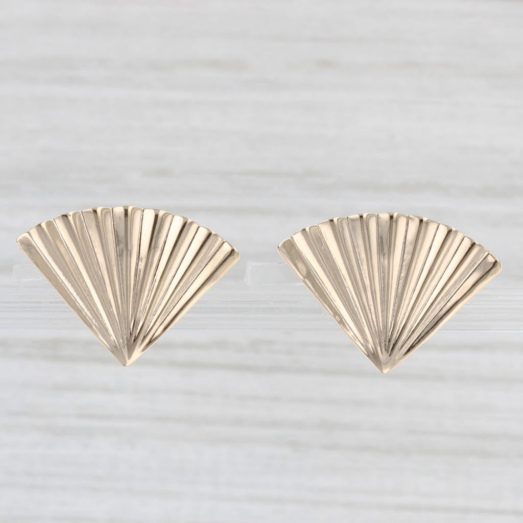 Light Gray Beveled Fan Stud Earrings 14k Yellow Gold