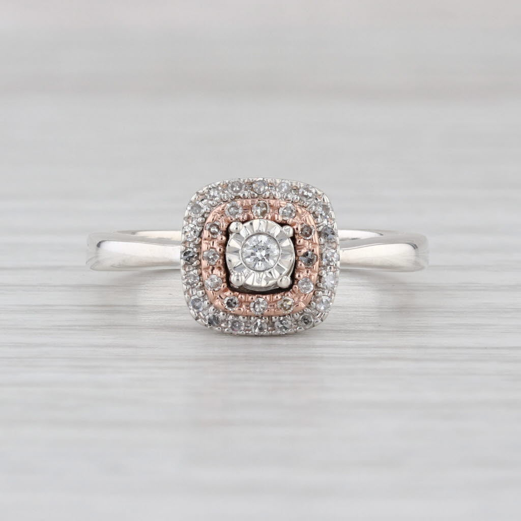 0.15ctw Diamond Halo Engagement Ring Sterling Silver 10k Rose Gold Size 7