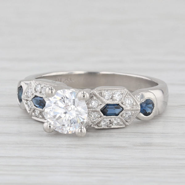 Light Gray Round Semi Mount Engagement Ring Platinum Diamond Sapphire Size 6.25
