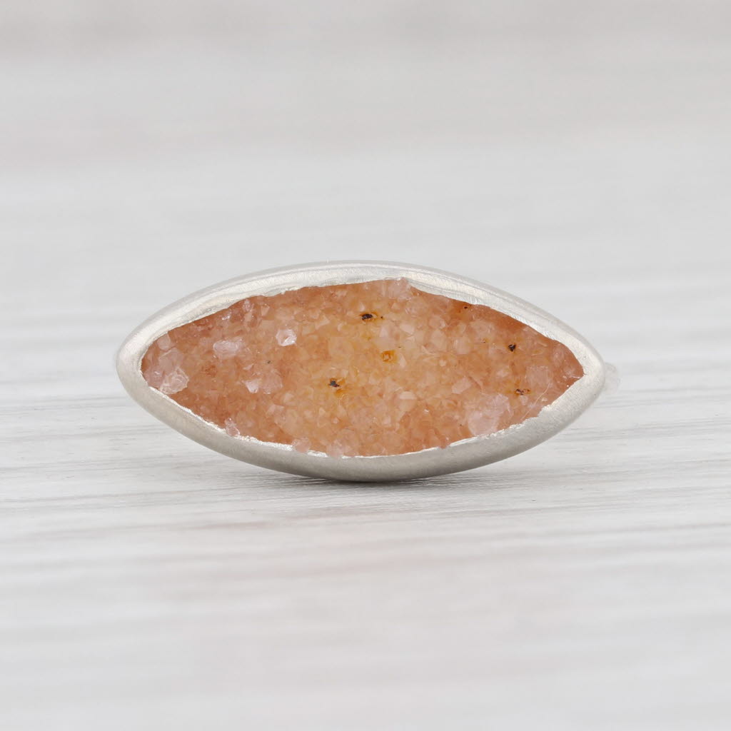 New Nina Wynn Ring Tan Sand Druzy Quartz Sterling Silver Size 7 Statement