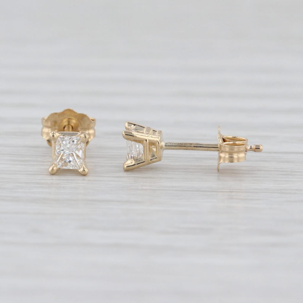 New 0.60ctw Diamond Princess Stud Earrings 14k Yellow Gold Solitaire Studs