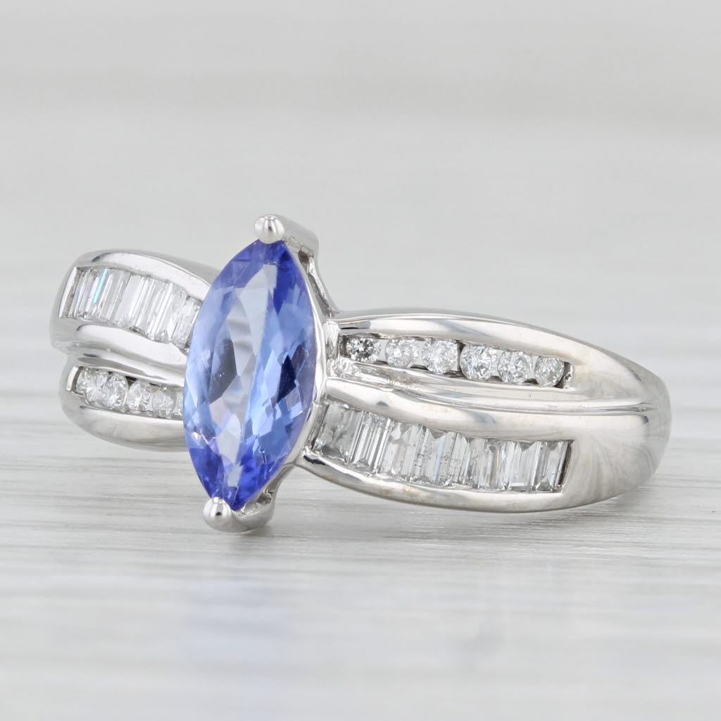 Light Gray 0.97ctw Marquise Tanzanite Diamond Ring 14k White Gold Size 7.25