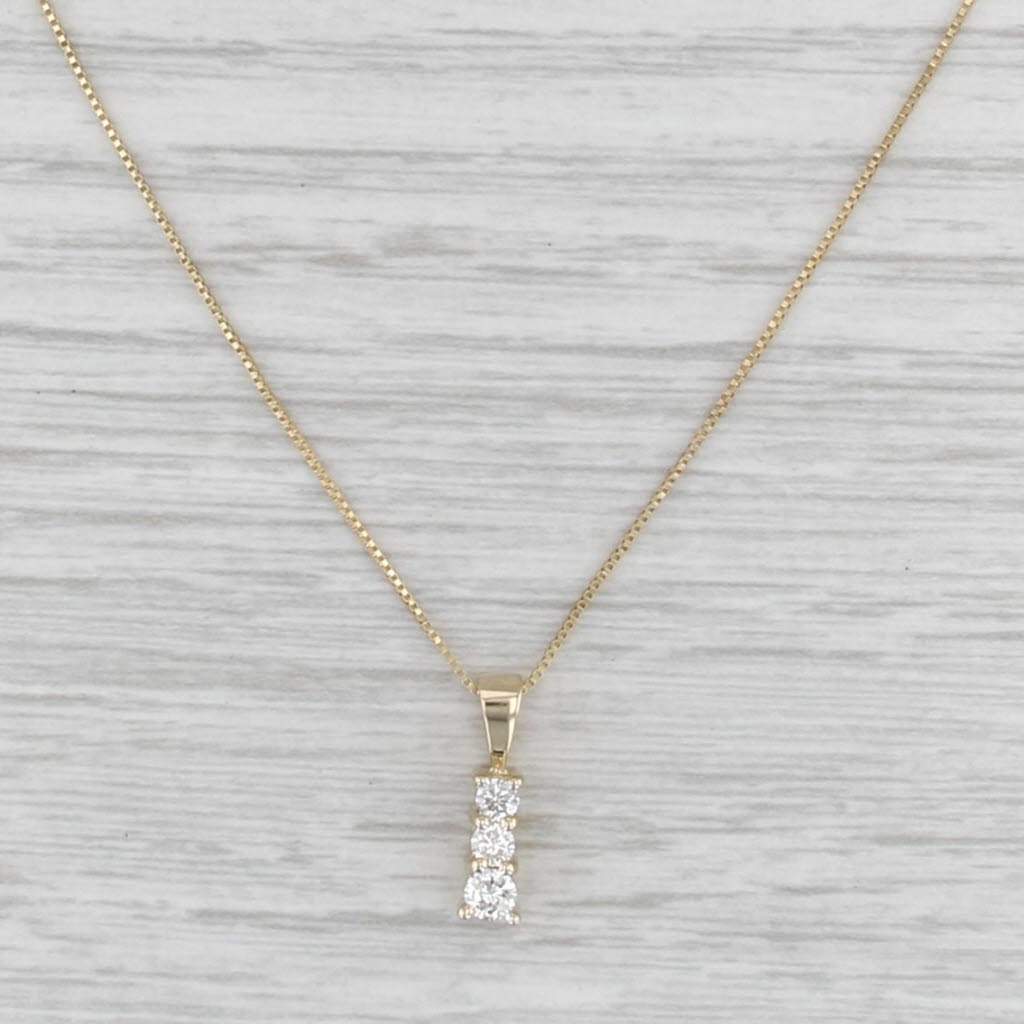 0.21ctw Round 3-Stone Journey Pendant Necklace 14k Yellow Gold 17.75" Box Chain