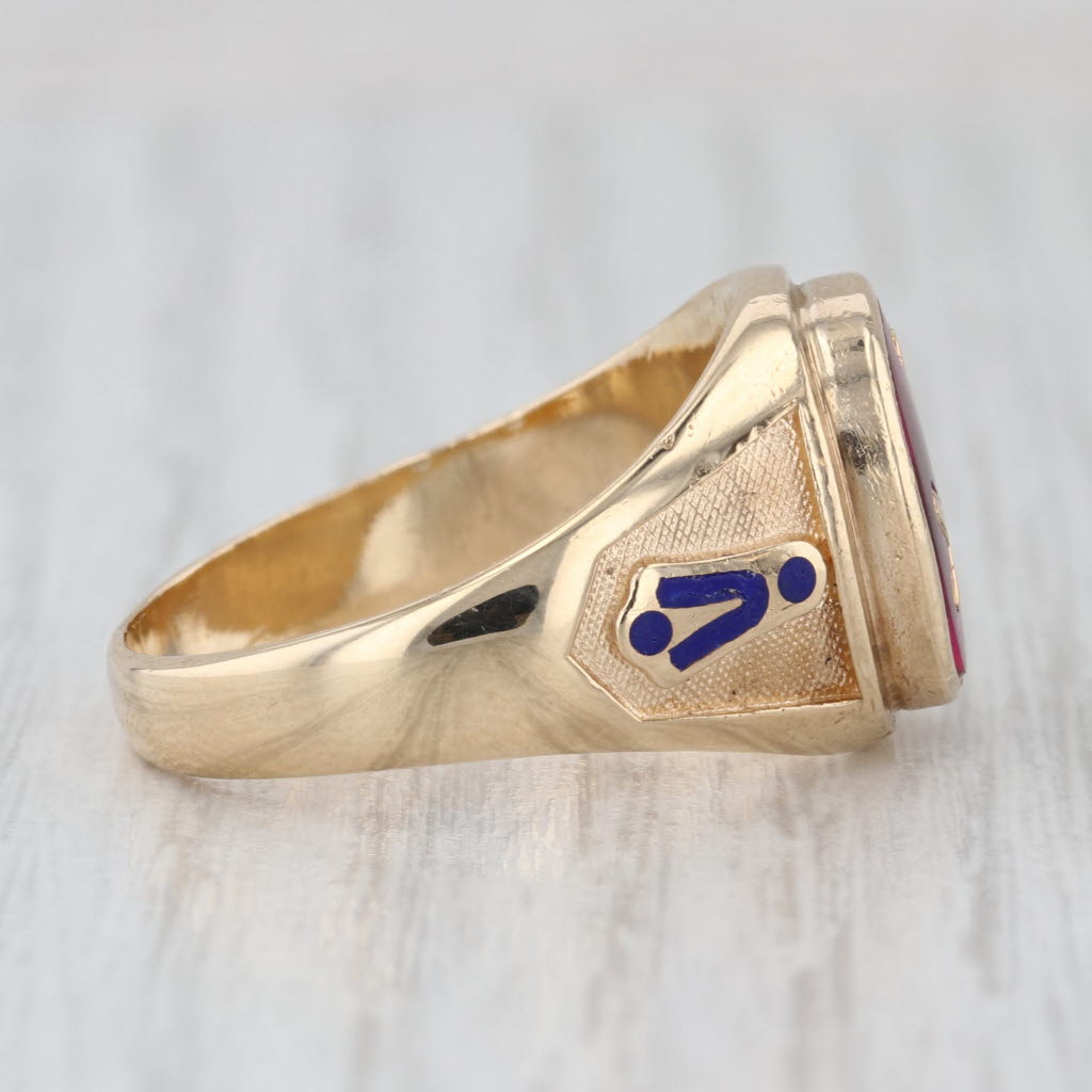 Masonic Blue Lodge Square Compass Signet Ring 10k Gold Lab Created Ruby