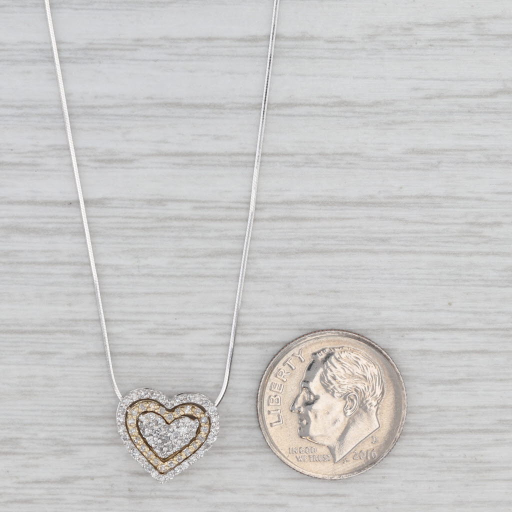 0.20ctw Diamond Heart Pendant Necklace 14k Gold 18" Snake Chain Reversible