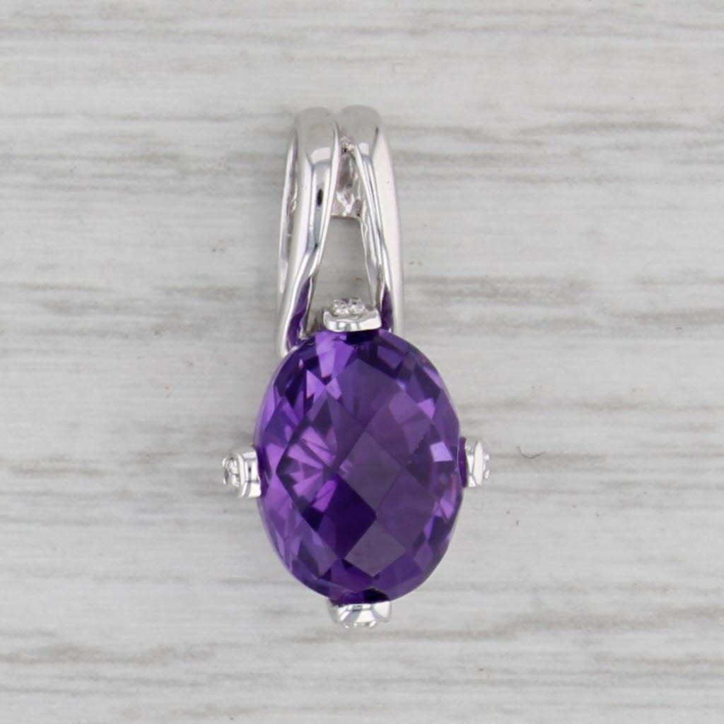 Gray 4.04ctw Oval Amethyst Diamond Pendant 14k White Gold Drop