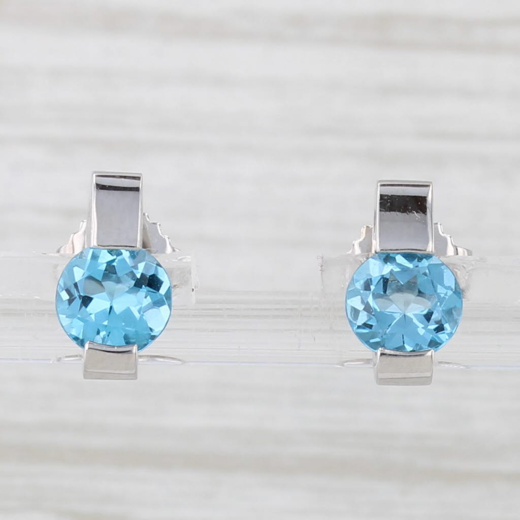 Light Gray 2ctw Blue Topaz Stud Earrings 14k White Gold