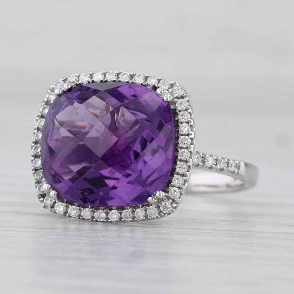 Light Gray 5ctw Amethyst Diamond Halo Ring 18k White Gold Size 6.75