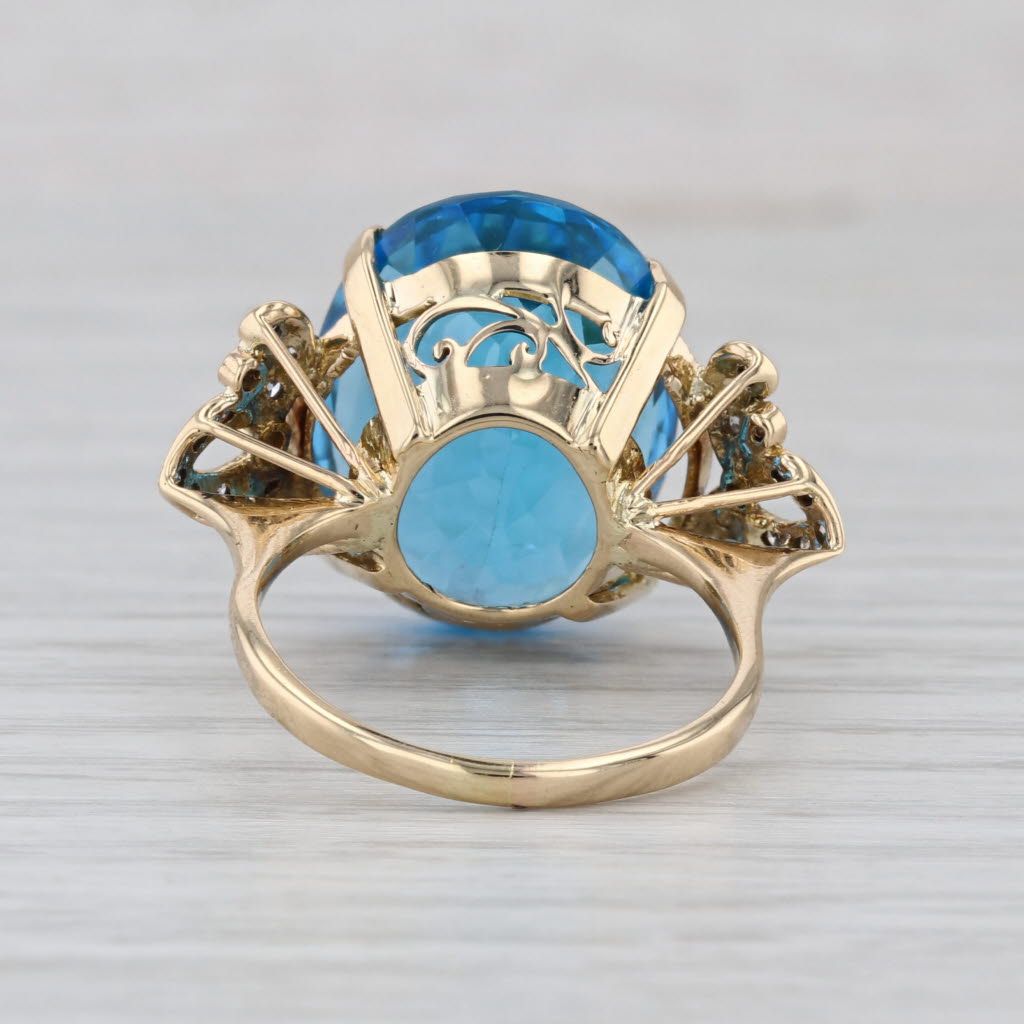 22.66ctw Oval Blue Topaz Diamond Cocktail Ring 14k Yellow Gold Size 8.75