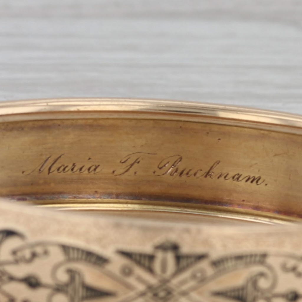 Dark Gray Victorian Taille d'Epargne Enamel Bangle Bracelets with Box 14k Gold Engraved