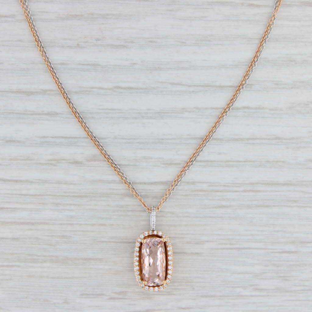 Light Gray New Makur 2.10ctw Morganite Diamond Halo Pendant Necklace 18k Gold Cable Chain