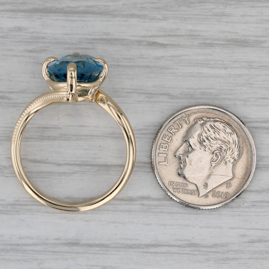 Dark Gray New Blue Topaz Ring 10k Yellow Gold 7.25ct Oval Solitaire Size 7.75