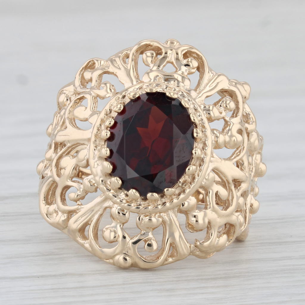 Light Gray 3.10ct Garnet Solitaire Ring 14k Yellow Gold Ornate Cocktail Size 7