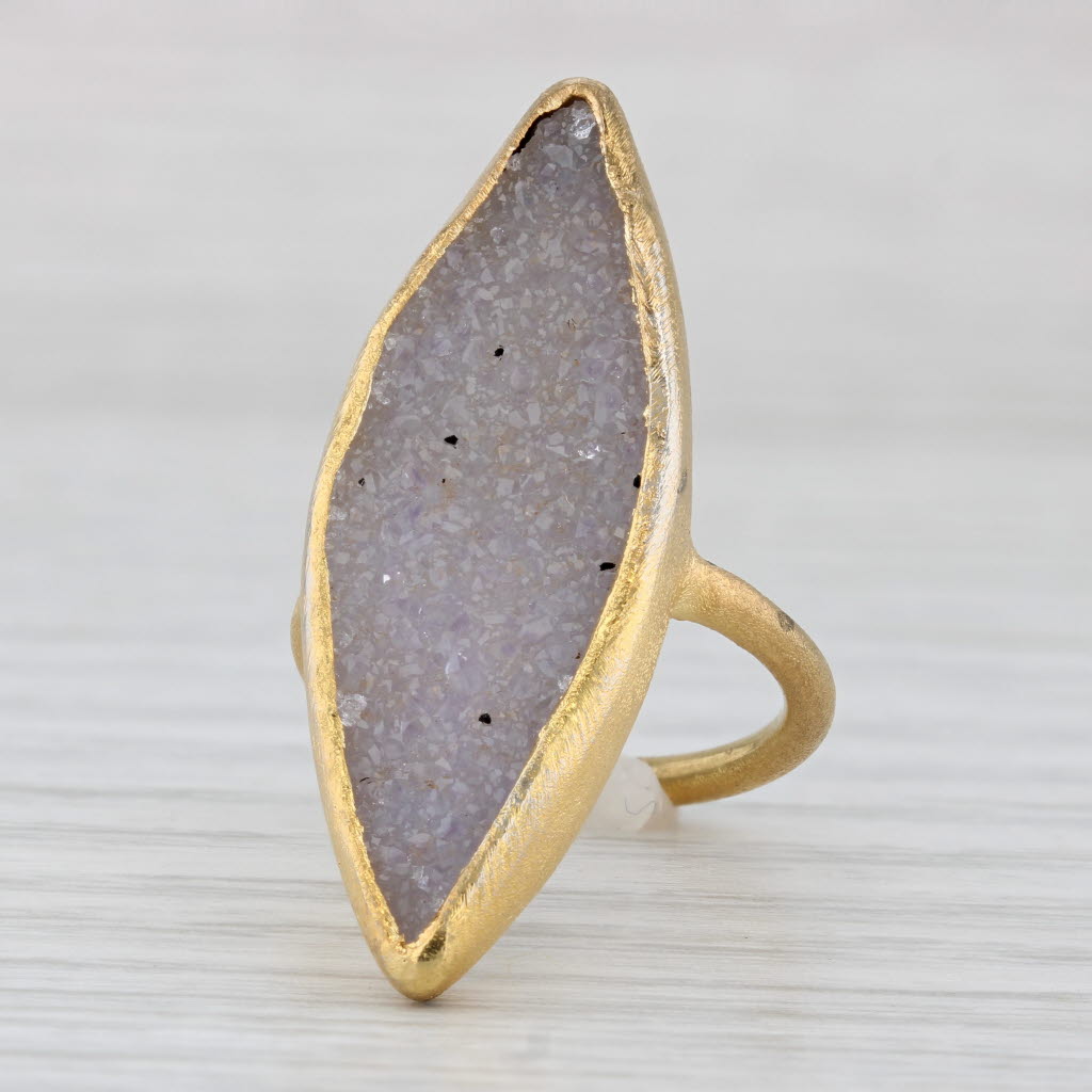 Light Gray Nina Wynn Sand Druzy Quartz Ring Sterling Silver 22k Gold Plate Size 5.75 AS IS