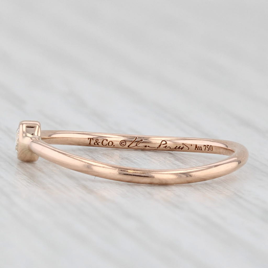 Light Gray Tiffany Diamond Solitaire Wave Ring w/ Box 18k Rose Gold Size 4.5 Perreti