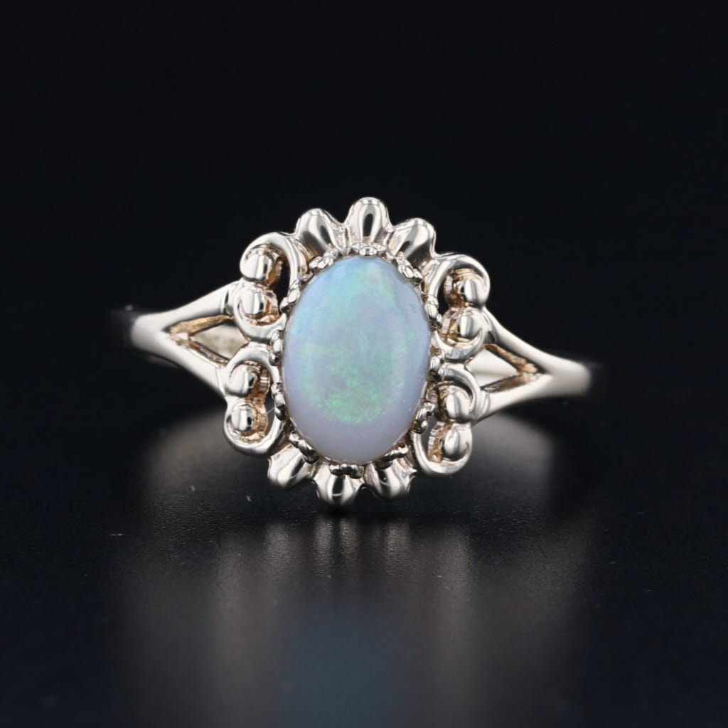 Oval Opal Cabochon Solitaire Ring 10k Yellow Gold Size 5.75