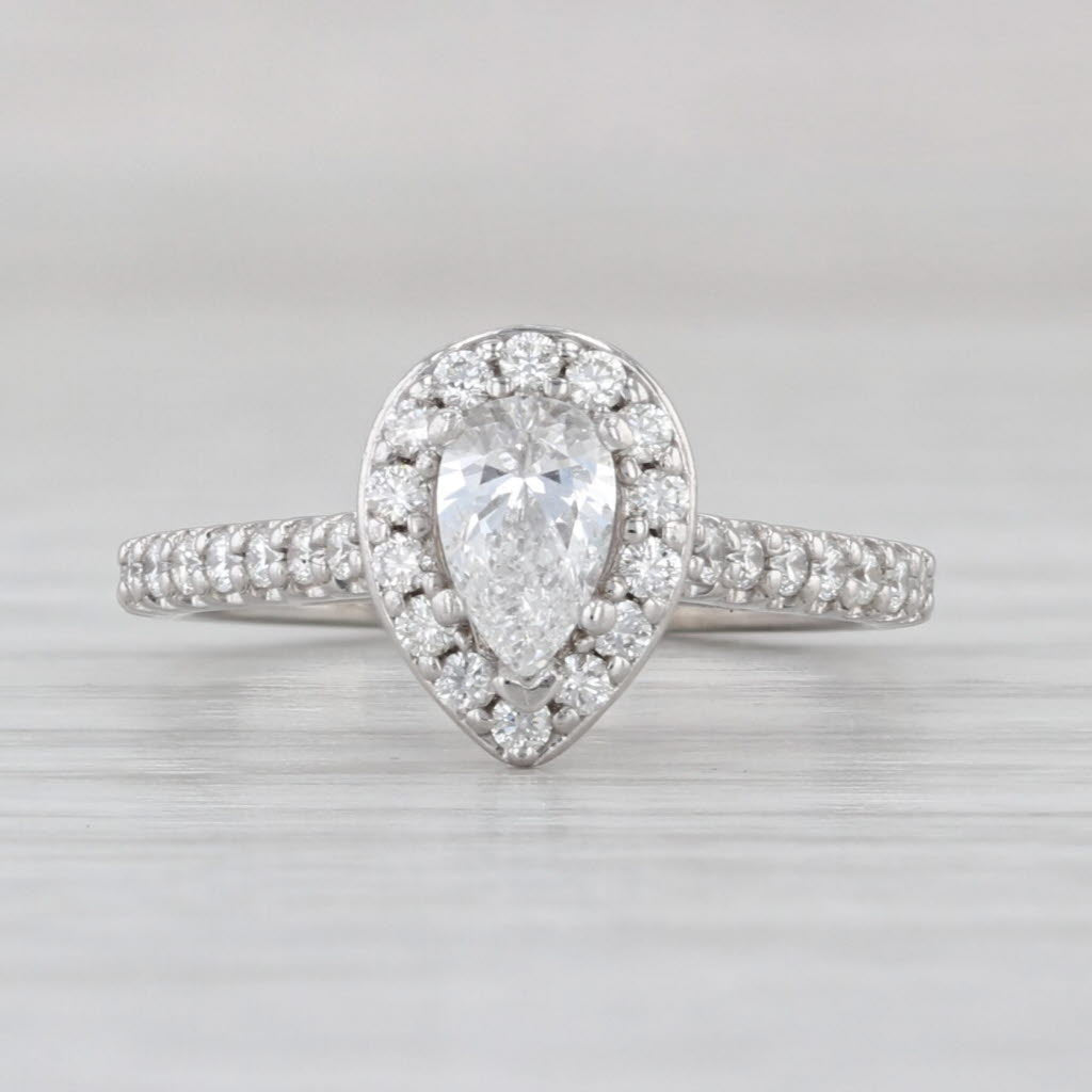0.71ctw Pear Halo Dimond Engagement Ring 14k White Gold Size 3.5 Cathedral Band
