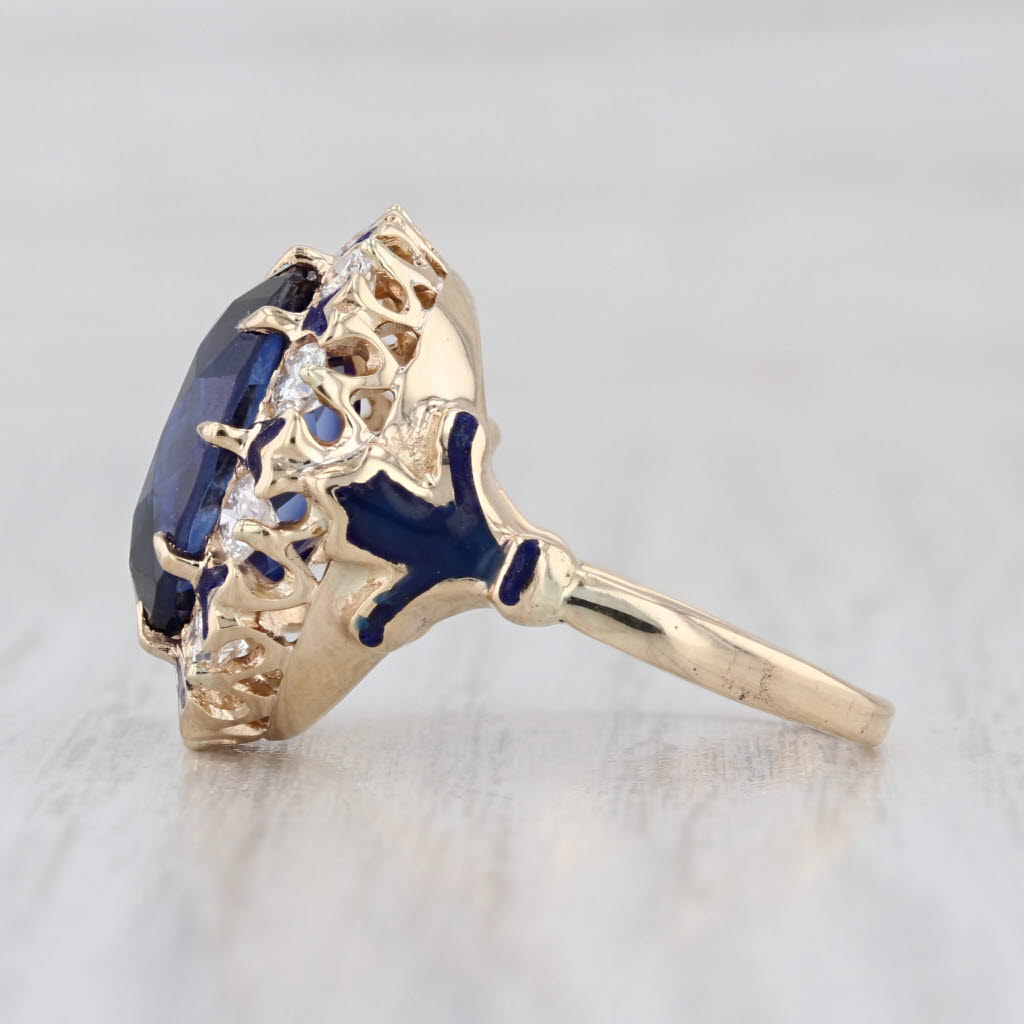 Vintage 8.90ctw Lab Created Sapphire Diamond Halo Ring 14k Yellow Gold Cocktail