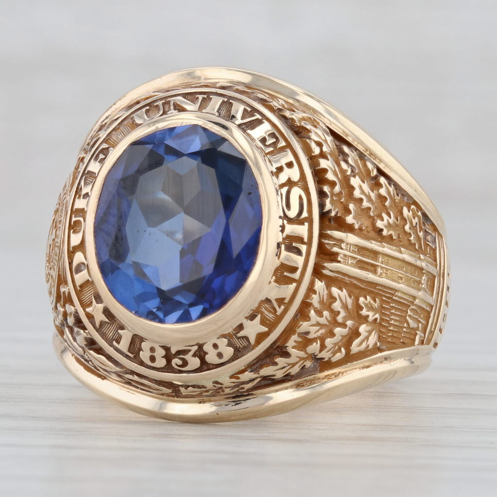 Light Gray Duke University Class Ring 10k Gold 4.5ct Lab Created Sapphire Vintage 1947